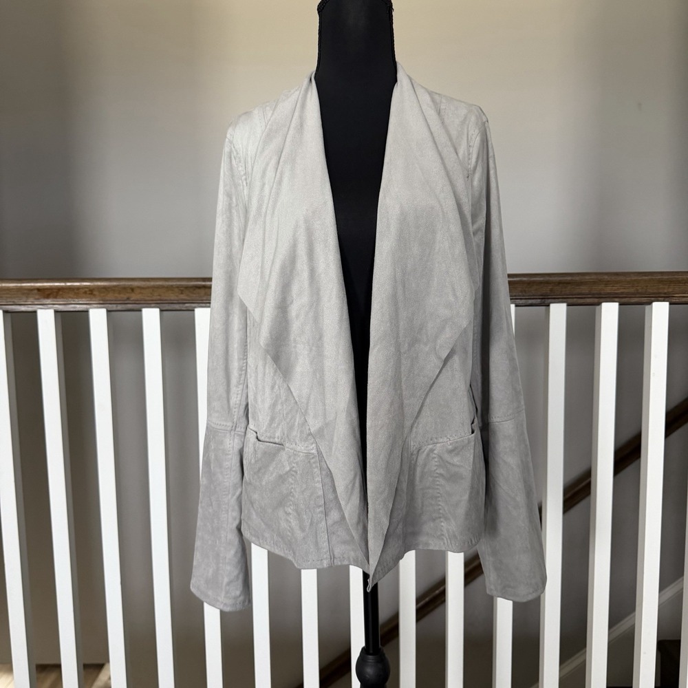 Max Studio NWT Gray Open Front Jacket Cardigan Faux Suede XL Lagen Minimalist
